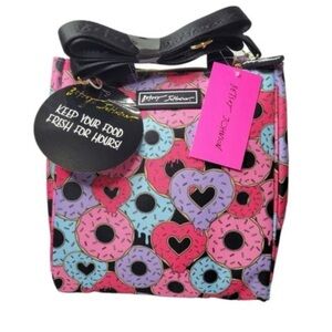 Betsey Johnson Colorful Donut Printed Insulated Lunch Bag Crossbody Tote